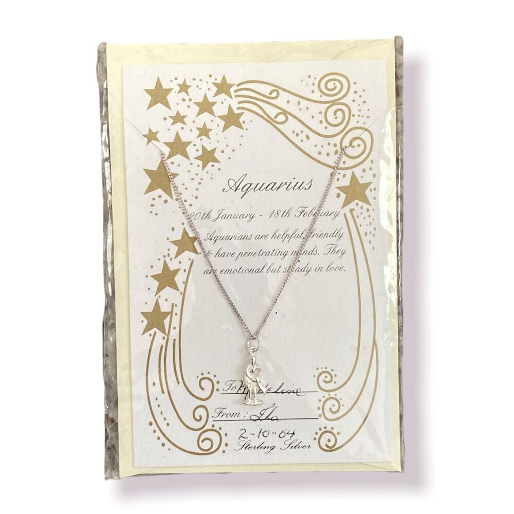925 Sterling Silver Horoscope Aquarius Pendant necklace Zodiac Charm